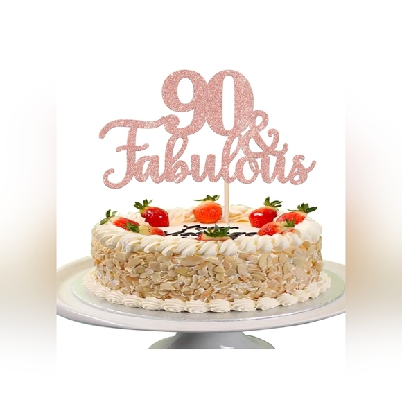 Rose Gold "90 &  Fabulous" Cake Topper - Picture 1 of 8